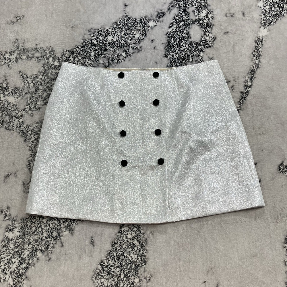 J Crew Collection Silver Metallic Mini Skirt Size 18 Button Front Party NWT